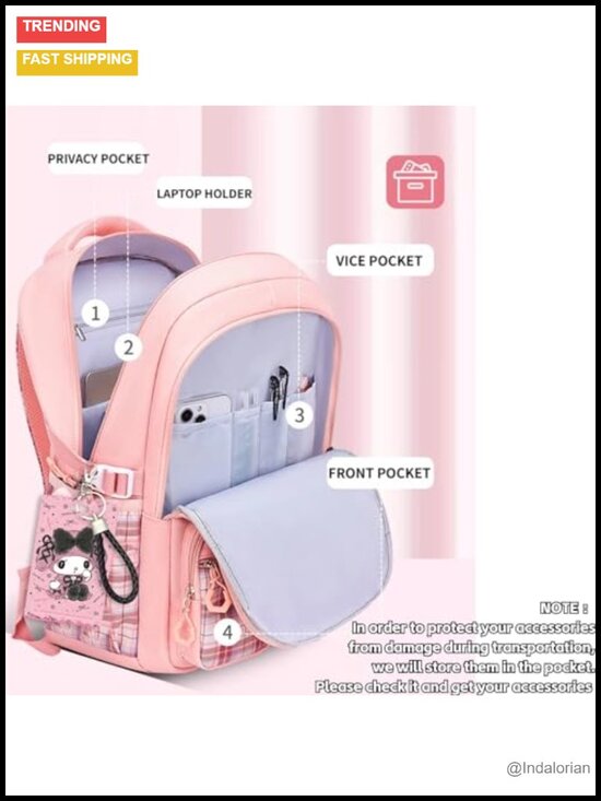 Kawaii Backpack with 22Pcs Accessories Anti-Theft Travel Anime Daypack main image 5
